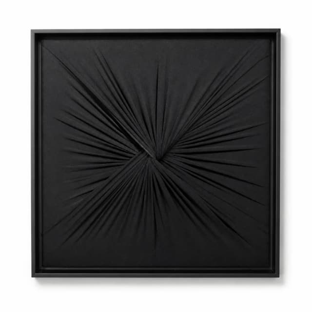 Quadro Artesanal Abstrato Têxtil Repuxado Preto Sem Vidro 50x50cm
