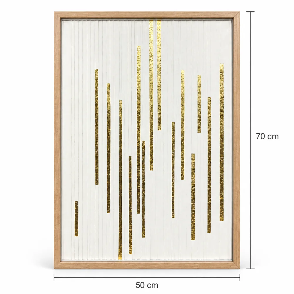 Quadro Artesanal Abstrato Linhas em Folha de Ouro Com Vidro 50x70cm