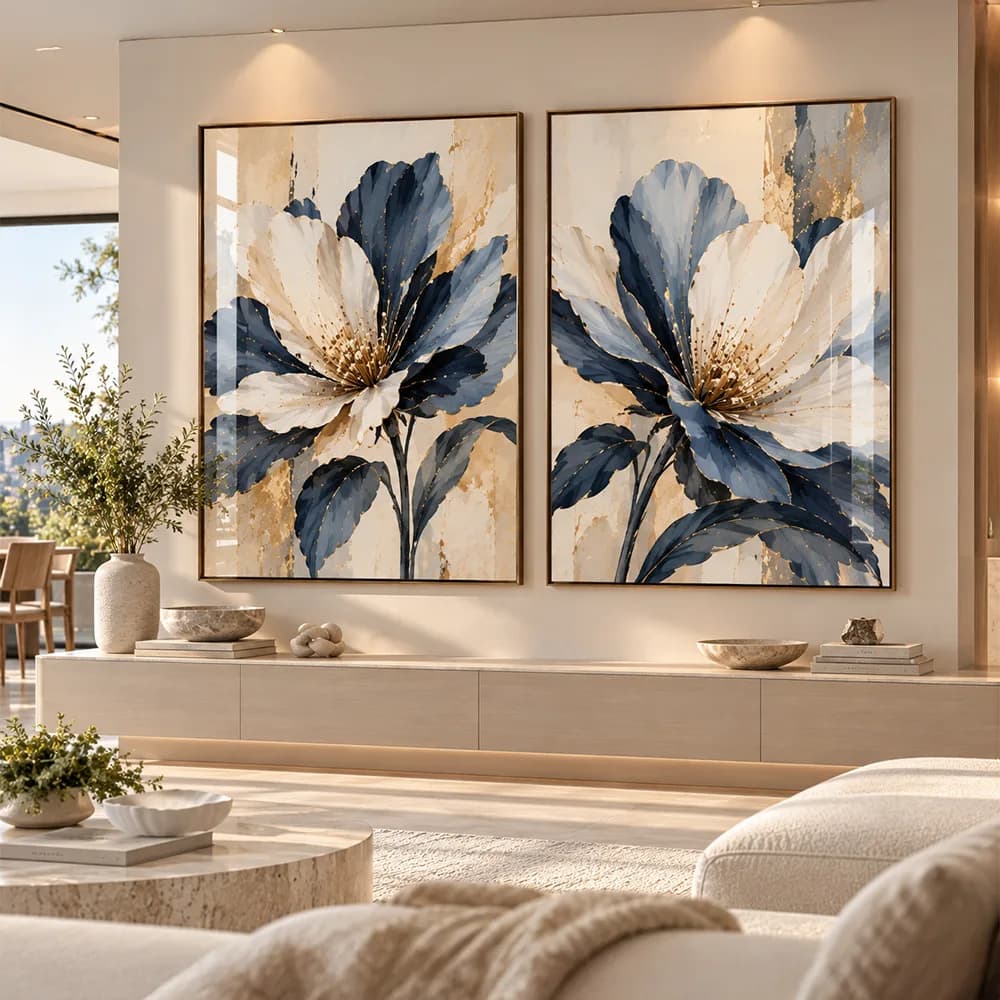 Floral Azul e Dourado I