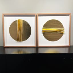 Kit 2 Quadros Artesanais Círculos Dourados em Camadas I 60x60cm