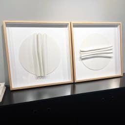 Kit 2 Quadros Artesanais Círculos Branco em Camadas I Sem Vidro 60x60cm