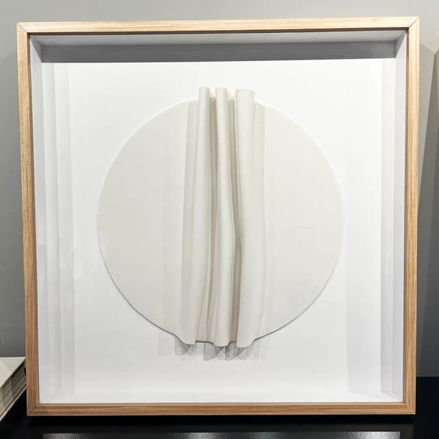 Kit 2 Quadros Artesanais Círculos Branco em Camadas I Sem Vidro 60x60cm