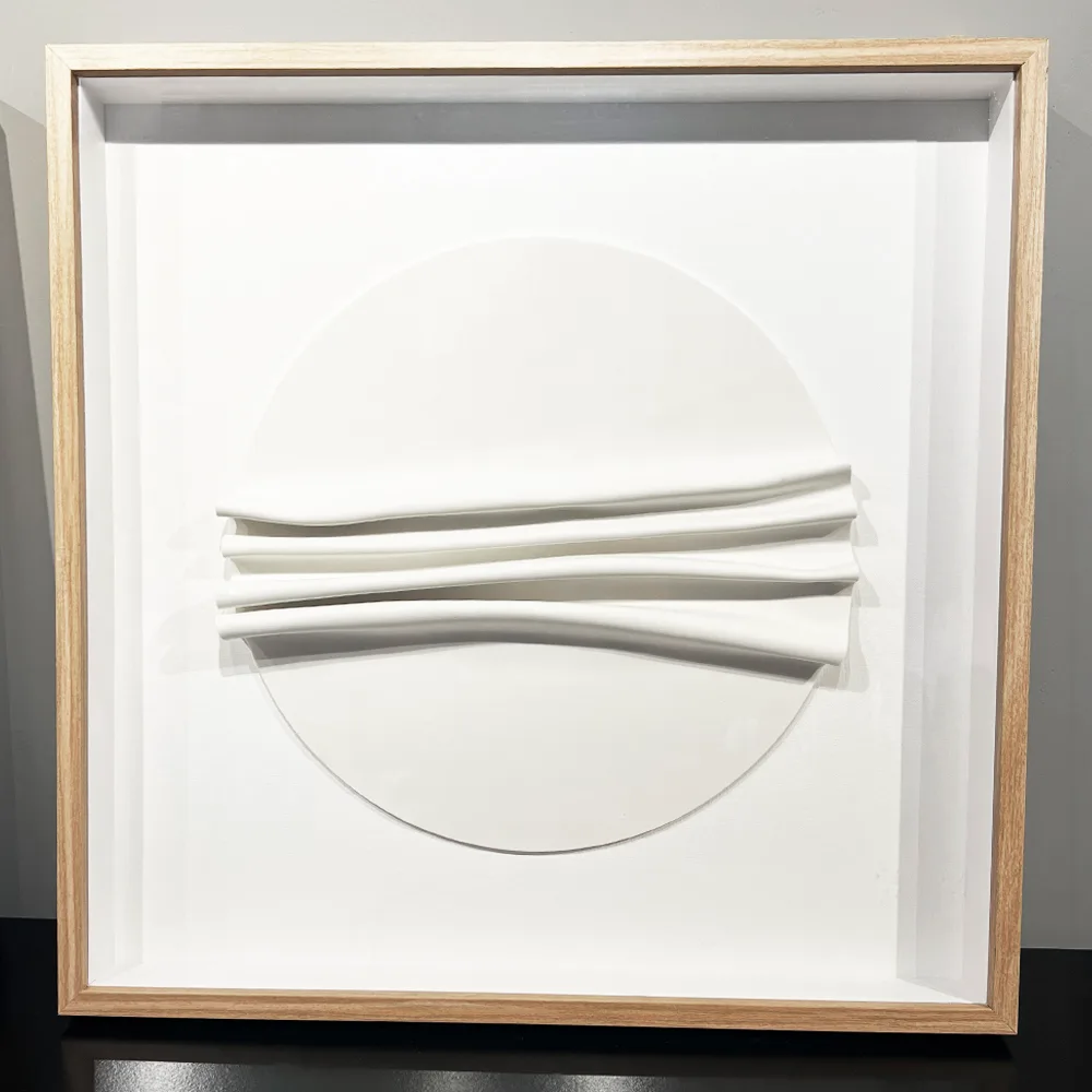 Kit 2 Quadros Artesanais Círculos Branco em Camadas II Sem Vidro 60x60cm