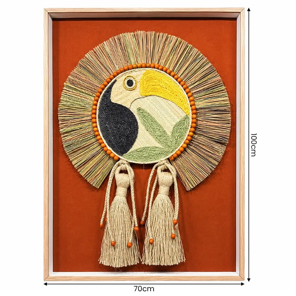 Kit 2 Quadros Artesanais Arara e Tucano Laranja I 70x100cm