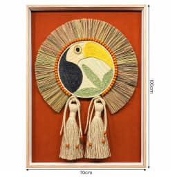 Kit 2 Quadros Artesanais Arara e Tucano Laranja I 70x100cm