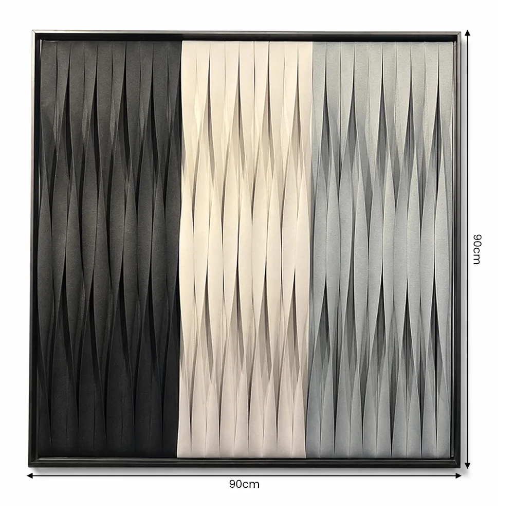 Kit 2 Quadros Artesanais Trama Degradê Preto e Branco I Sem Vidro 90x90cm