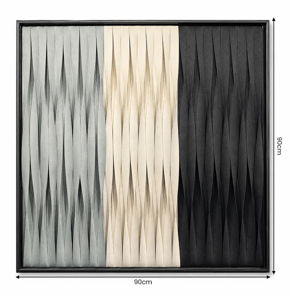 Kit 2 Quadros Artesanais Trama Degradê Preto e Branco II Sem Vidro 90x90cm