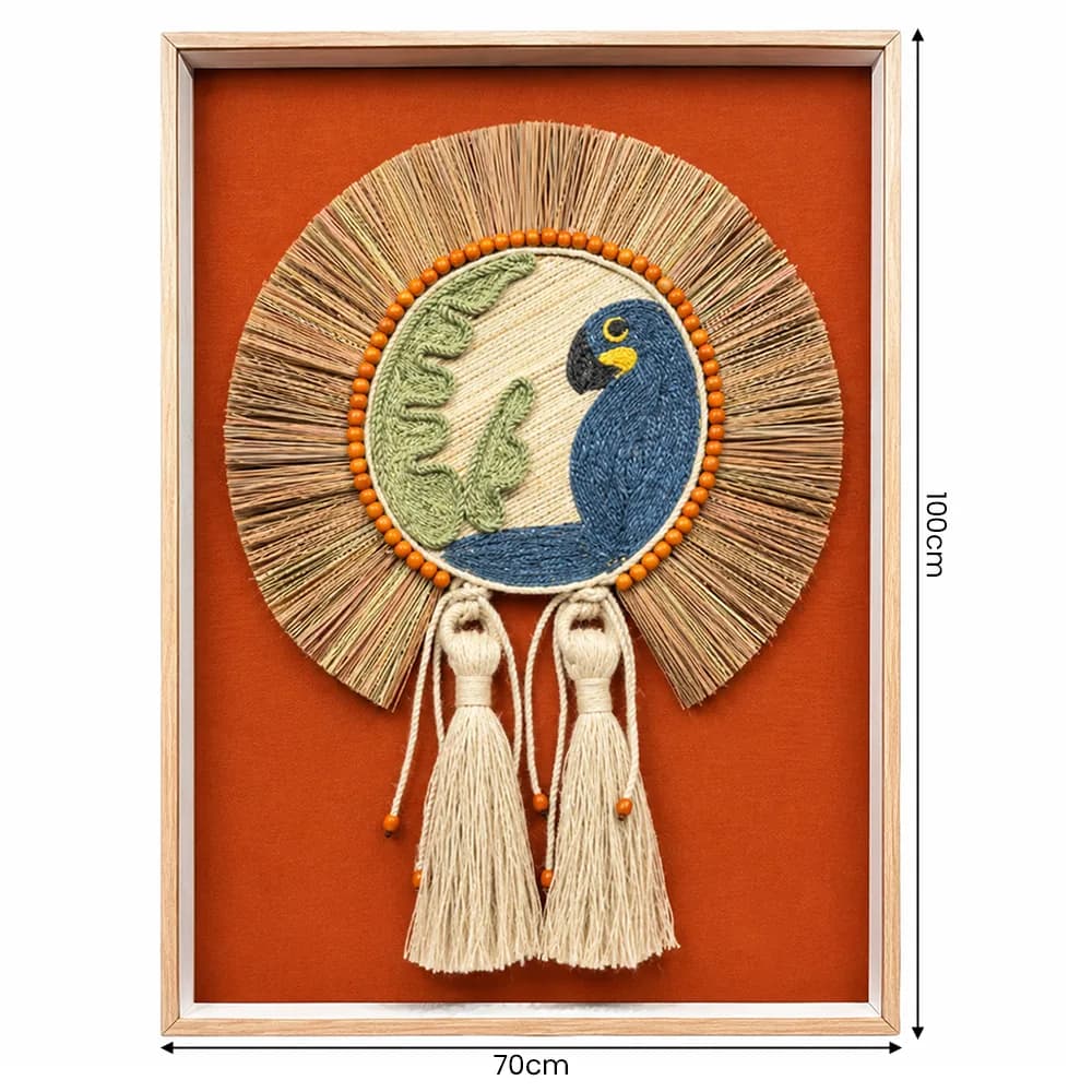 Kit 2 Quadros Artesanais Arara e Tucano Laranja II 70x100cm