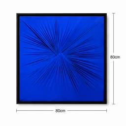 Quadro Artesanal Abstrato Têxtil Repuxado Azul Bic Sem Vidro 80x80cm