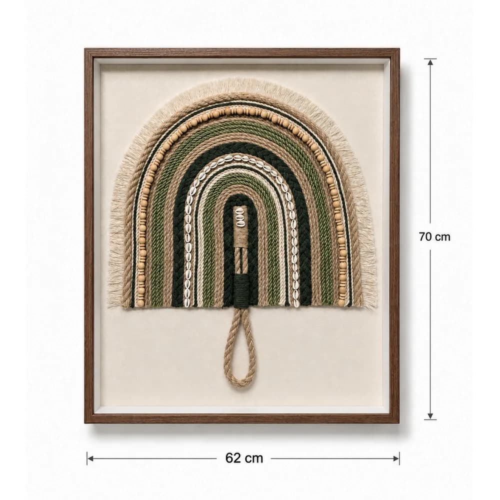 Quadro Artesanal Cocar Arco Verde Oliva Sem Vidro 60x80cm