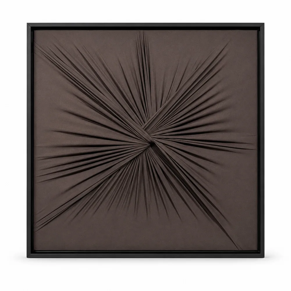 Quadro Artesanal Abstrato Têxtil Repuxado Marrom Sem Vidro 50x50cm