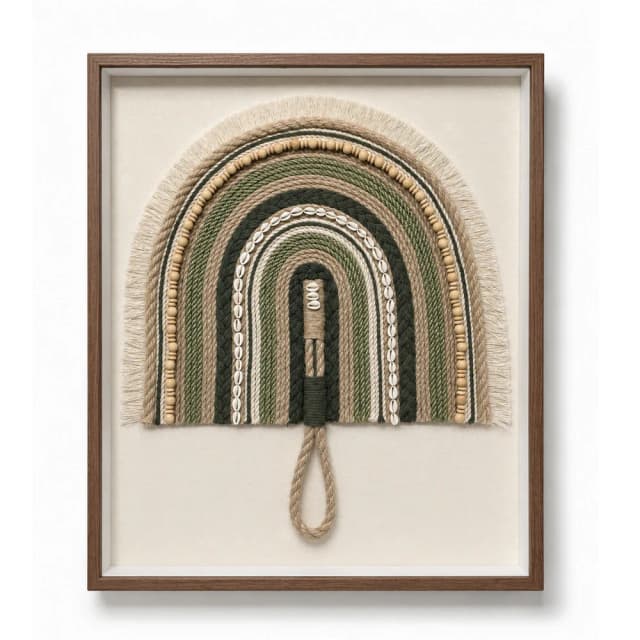Quadro Artesanal Cocar Arco Verde Oliva Sem Vidro 60x80cm