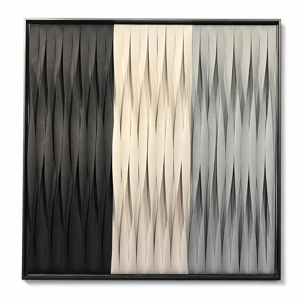 Kit 2 Quadros Artesanais Trama Degradê Preto e Branco I Sem Vidro 90x90cm