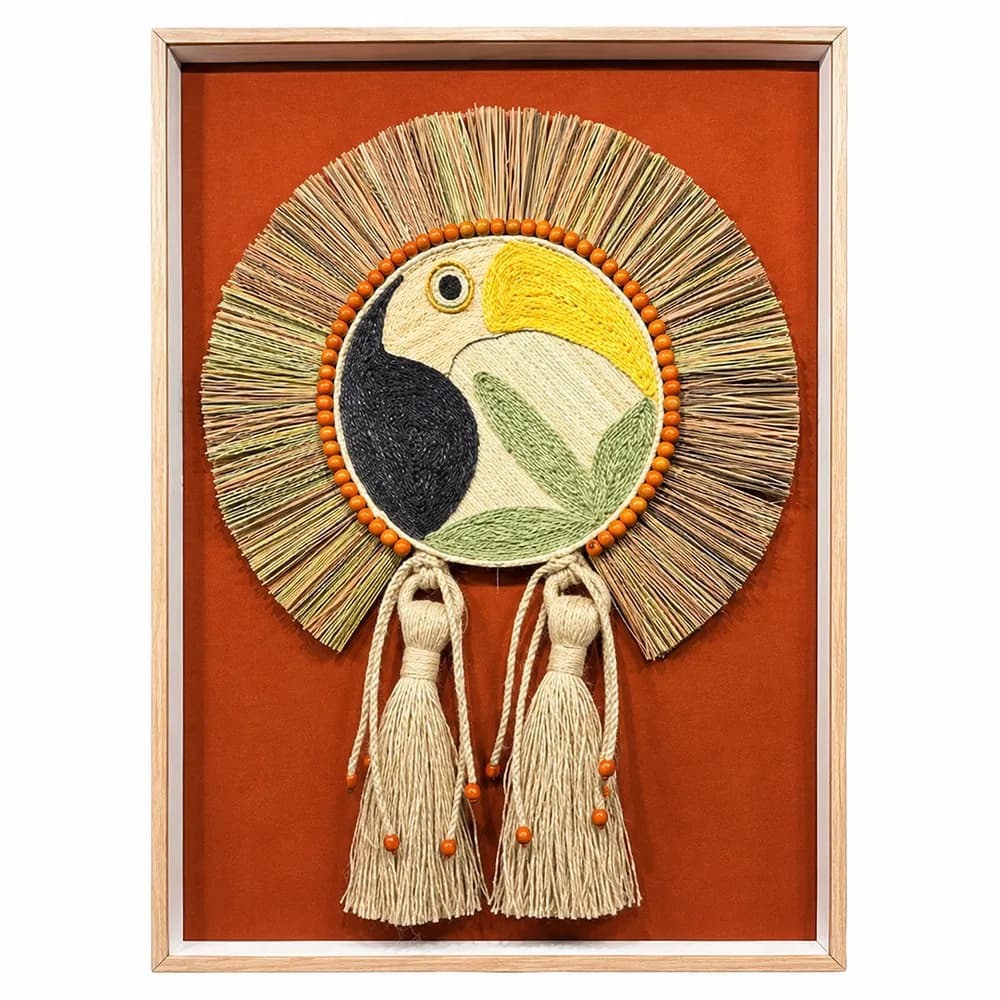 Kit 2 Quadros Artesanais Arara e Tucano Laranja I 70x100cm