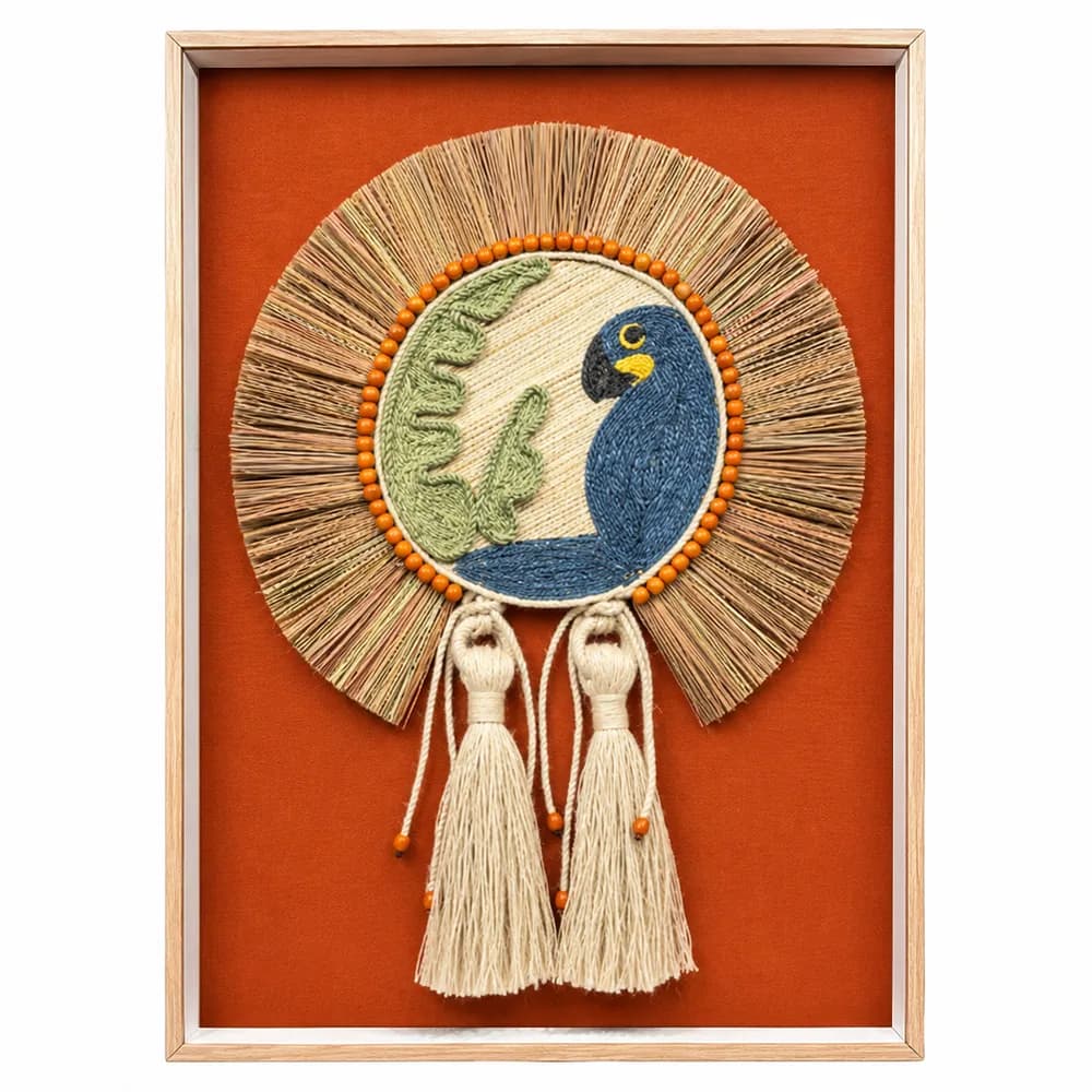 Kit 2 Quadros Artesanais Arara e Tucano Laranja II 70x100cm