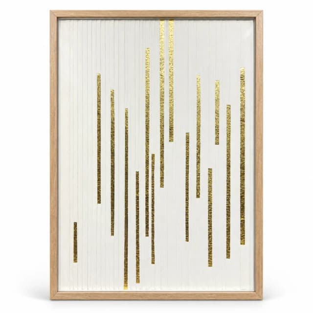 Quadro Artesanal Abstrato Linhas em Folha de Ouro Com Vidro 50x70cm