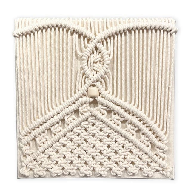 Quadro Artesanal Macramê 1 Pedra Cruzado Curva 25x25cm
