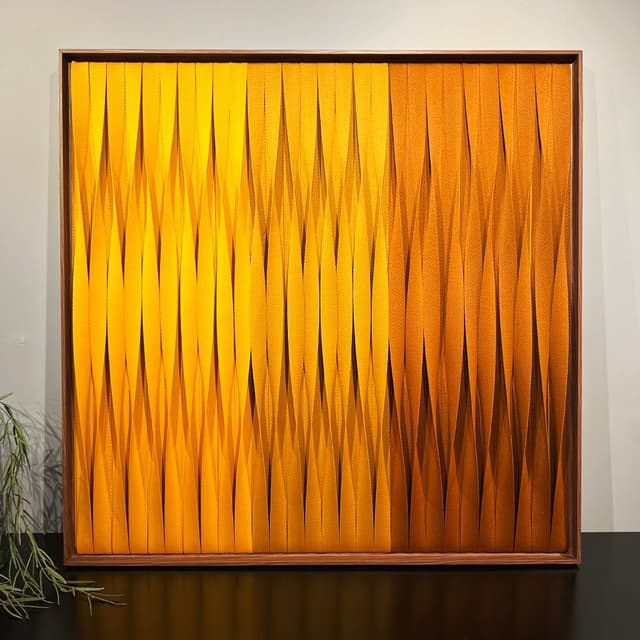 Kit 2 Quadros Artesanais Trama Degrade Amarelo Laranja I Sem Vidro 90x90cm