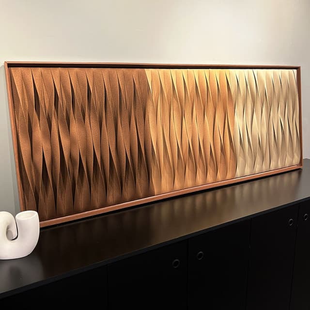 Quadro Artesanal Trançado Degradê Ocre Sem Vidro 145x55cm